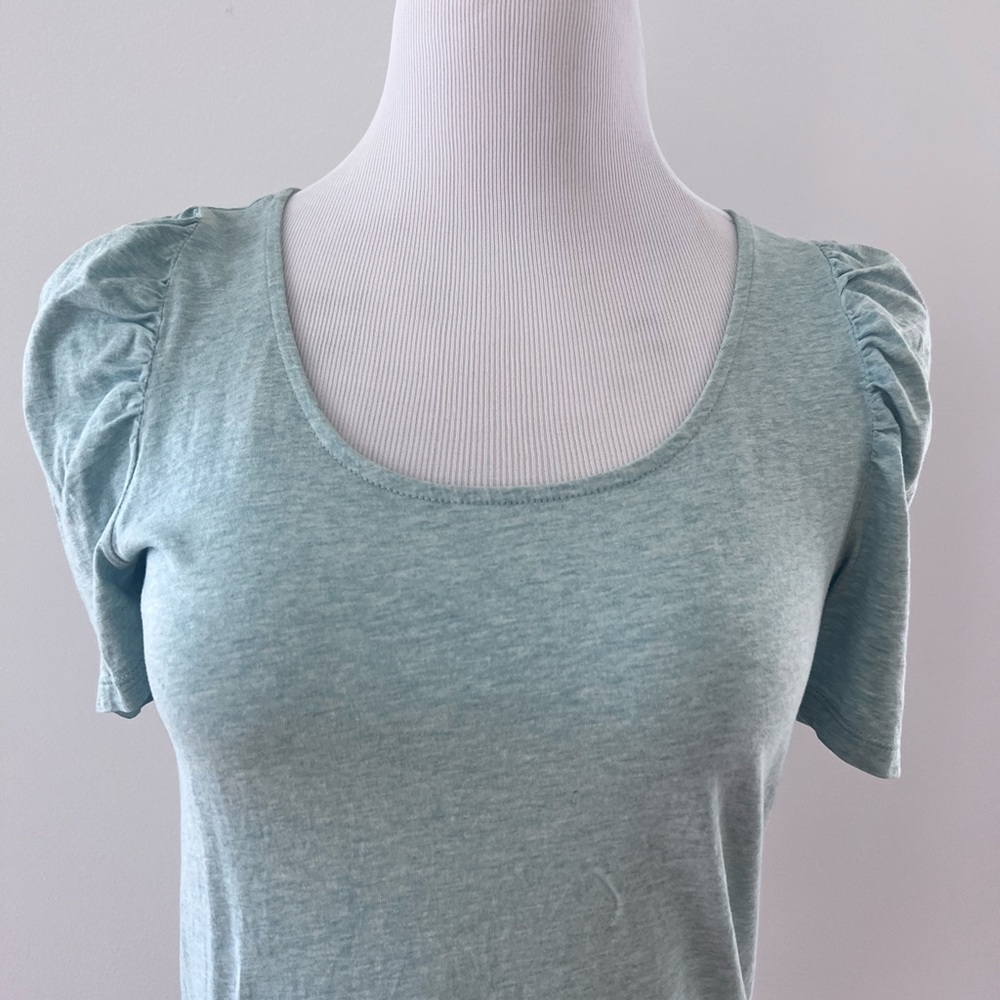 LOFT Light Heather Aqua Scoop Neck Puff Sleeve Tee - Picture 6 of 8